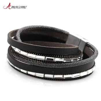 Amorcome Handmade Black Multilayers Leather Bracelet for Women Alloy Vintage Bohemian Charm Wrap Bracelets & Bangles Jewelry
Amorcome Handmade Black Multilayers Leather Bracelet for Women Alloy Vintage Bohemian Charm Wrap Bracelets & Bangles Jewelry