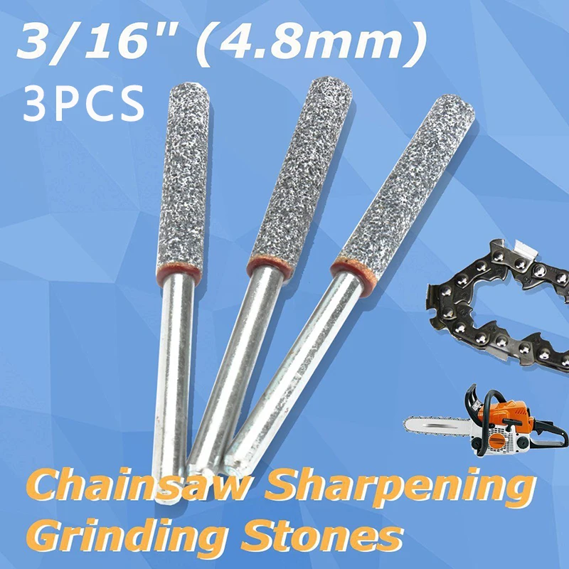 

3pcs Diamond Chainsaw Sharpener Burr Stone File 3/16" 4.8mm Chain Saw Sharpening