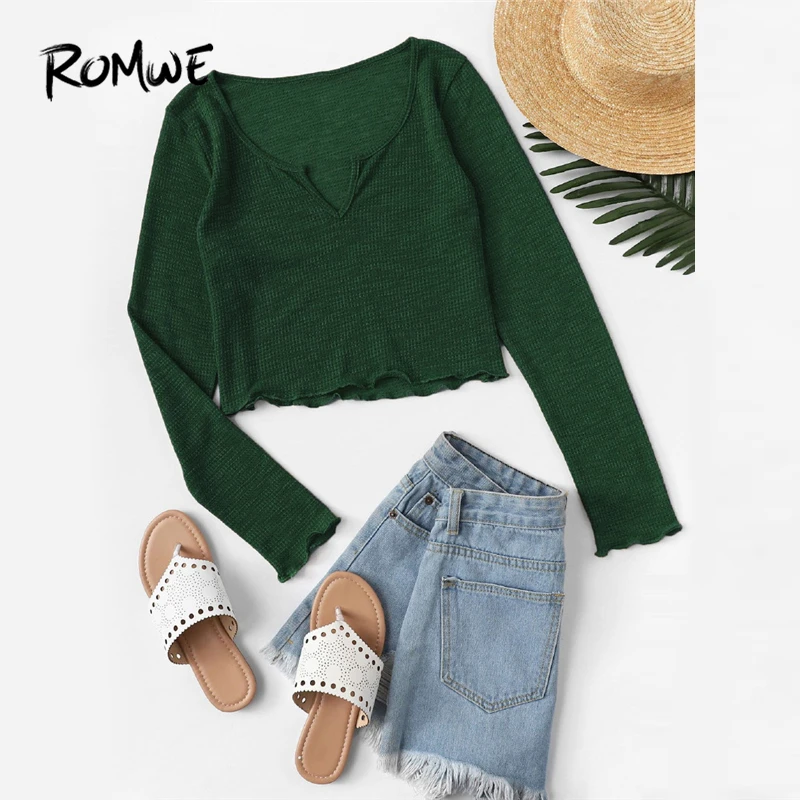 ROMWE Green V Cut Neck Lettuce Trim Solid Tee Shirt Women Casual Spring Autumn Clothes Tops Long Sleeve Crop Slim Fit T Shirt
ROMWE Green V Cut Neck Lettuce Trim Solid Tee Shirt Women Casual Spring Autumn Clothes Tops Long Sleeve Crop Slim Fit T Shirt