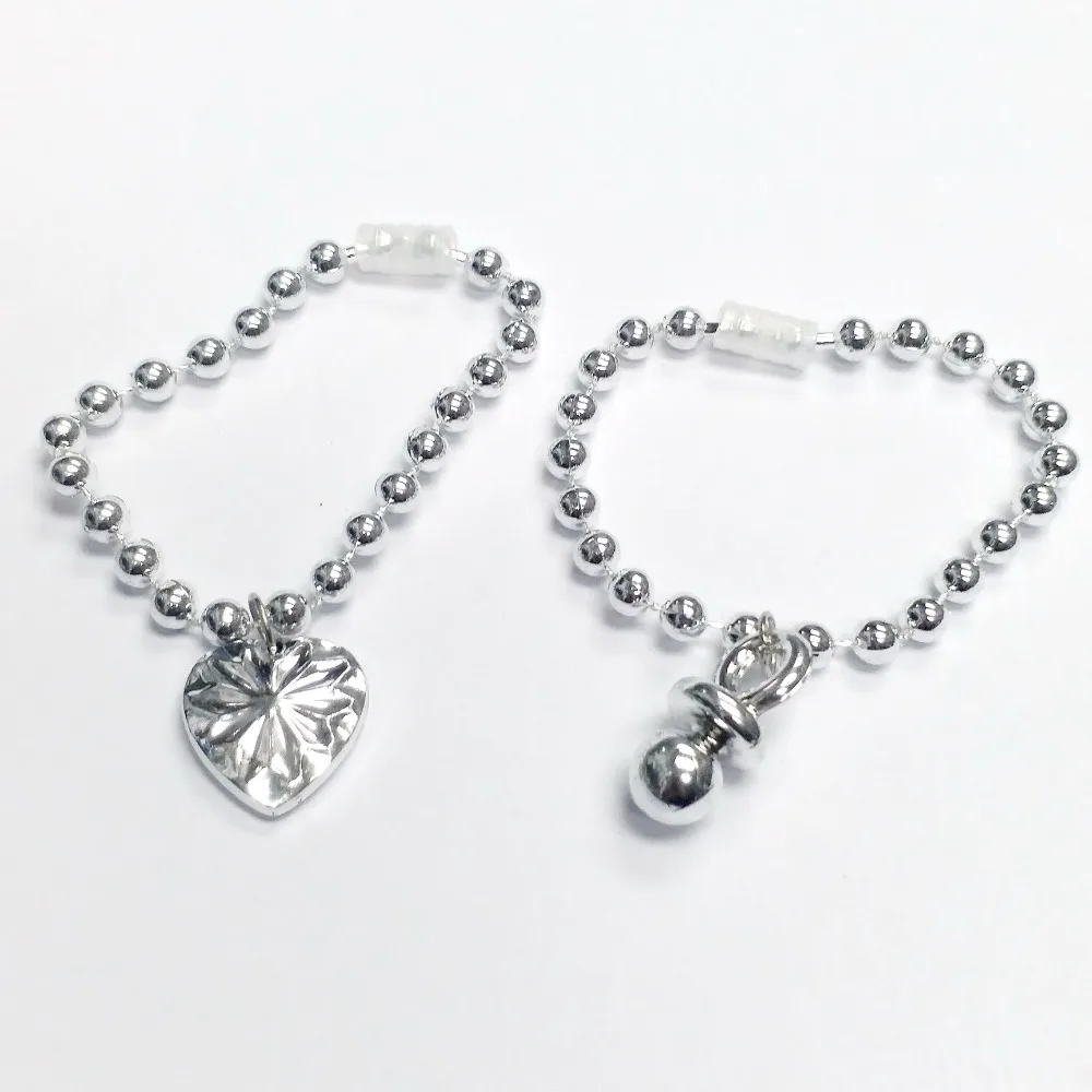 pacifier & heart silver bracelet - 3.5g