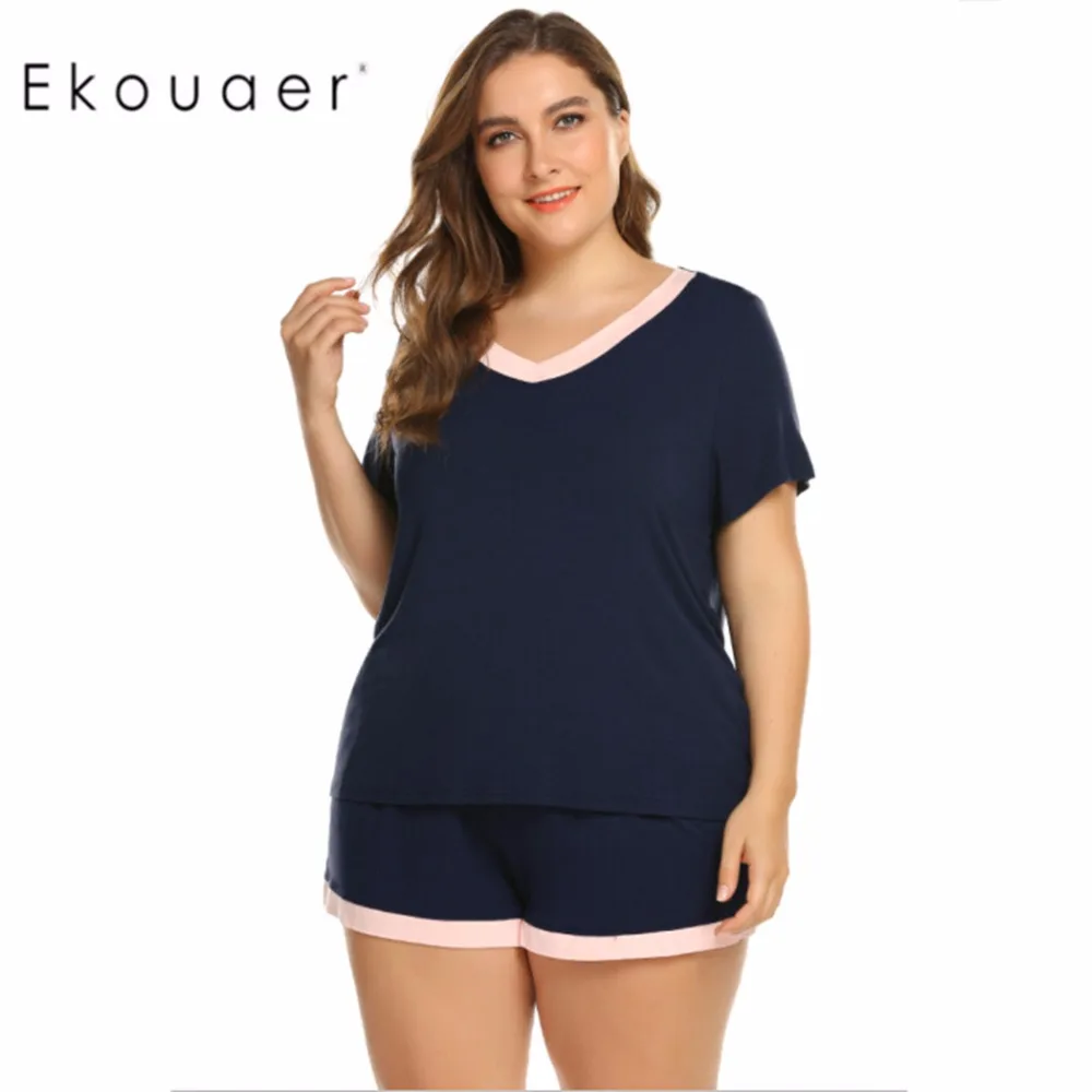 Ekouaer Women Two Pieces Pajama Set Casual Loose Nightwear Short Sleeve V-Neck Patchwork Tops And Shorts Suits Female Sleepwear
Ekouaer Women Two Pieces Pajama Set Casual Loose Nightwear Short Sleeve V-Neck Patchwork Tops And Shorts Suits Female Sleepwear