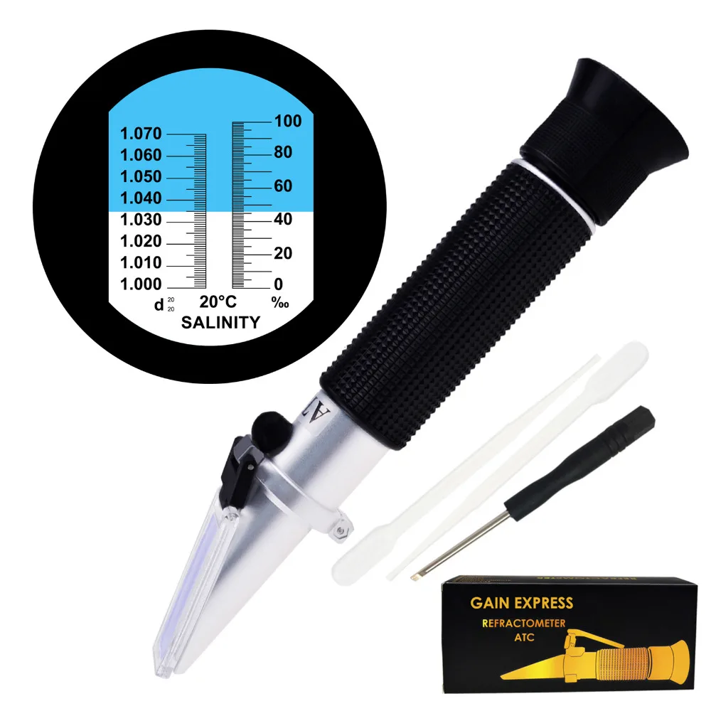 Dual Scale Salinity Refractometer ATC 0-100ppt (0-10%) & 1.000-1.070 Specific Gravity for Seawater Salt Sea Water Aquarium
Dual Scale Salinity Refractometer ATC 0-100ppt (0-10%) & 1.000-1.070 Specific Gravity for Seawater Salt Sea Water Aquarium