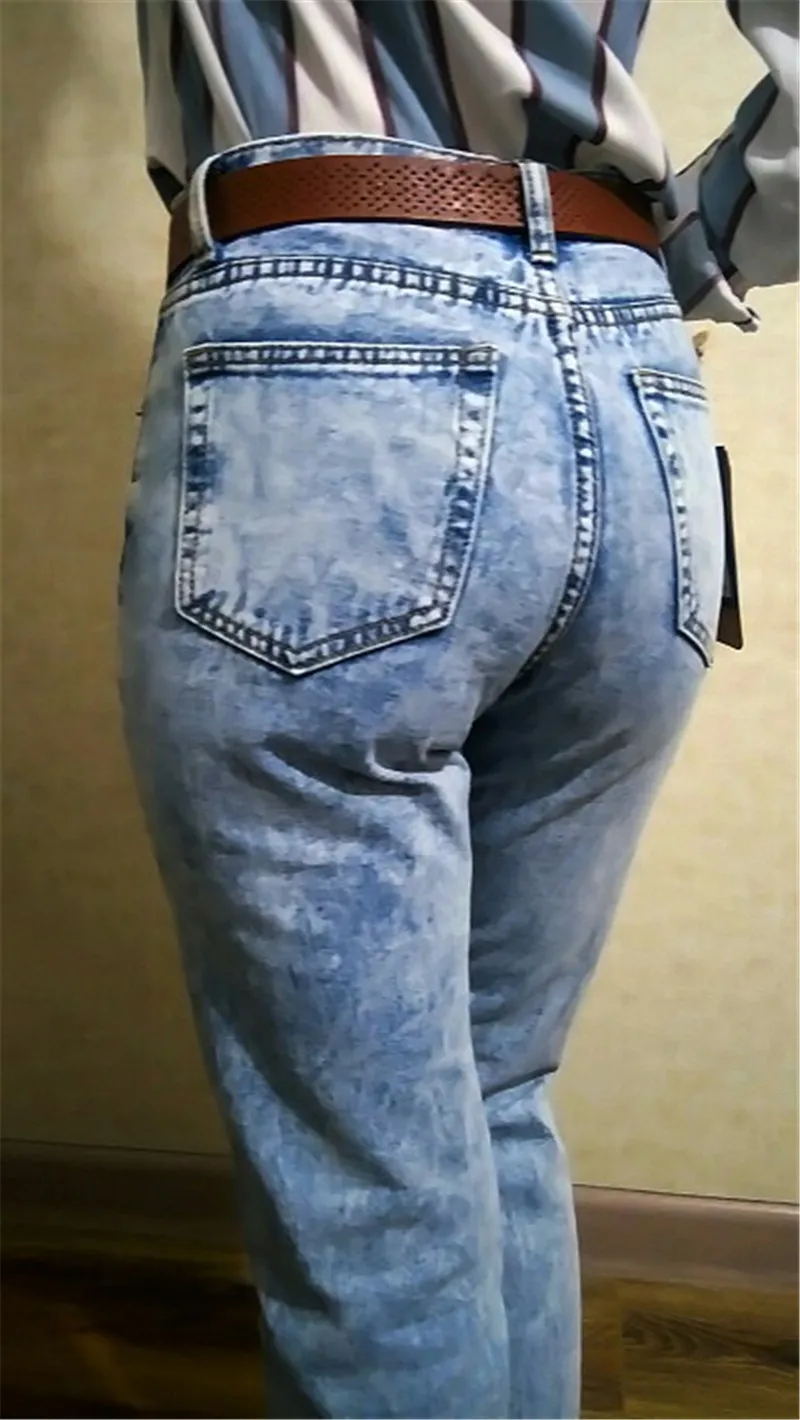 Ladies Long Jeans High Waist Snow Wash Cotton Boyfriend Jeans Pants Women Vintage Loose Straight Denim Pants Trousers (2)
