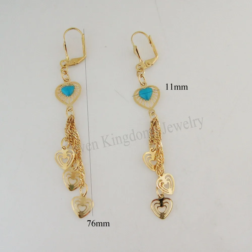 ORDER 10$ get free shipping/NEW - YELLOW GOLD OVERLAY STUD DANGLE ENAMEL MANY HEART SHAPED TALL 3" EARRING/ 
ORDER 10$ get free shipping/NEW - YELLOW GOLD OVERLAY STUD DANGLE ENAMEL MANY HEART SHAPED TALL 3" EARRING/