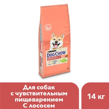 Dog food Dog Chow Purina dry pet food for dogs over 1 year old with sensitive digestion with salmon, 14 kg
Dog food Dog Chow Purina dry pet food for dogs over 1 year old with sensitive digestion with salmon, 14 kg