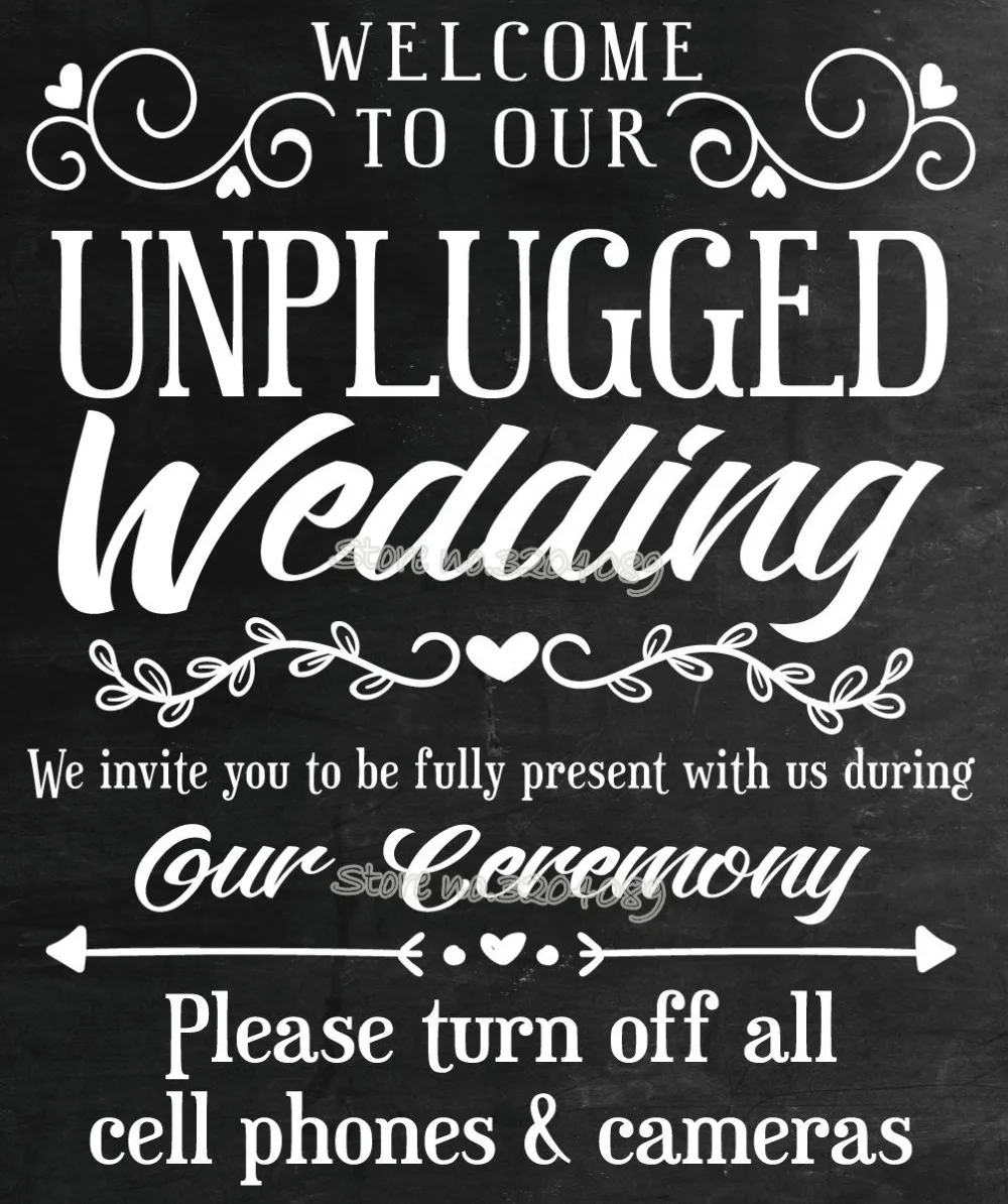 Black And Gold Unplugged Wedding No Phones Personalised Wedding Sign