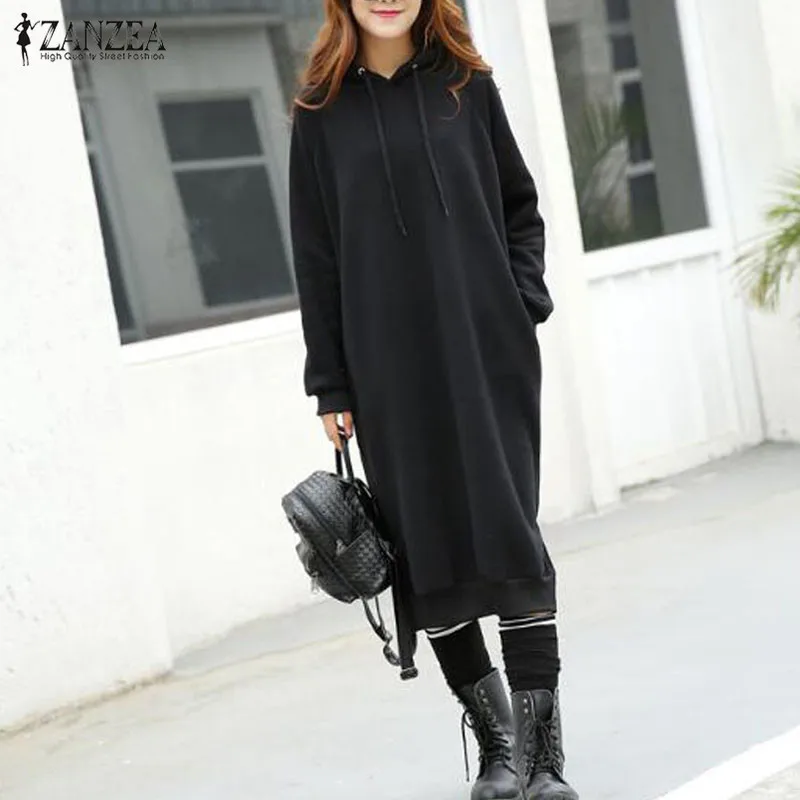 Plus Size 2019 ZANZEA Women Winter Sweatshirt Hooded Long Sleeve Hoodies Midi Dress Casual Split Loose Solid Pullover Vestido
Plus Size 2019 ZANZEA Women Winter Sweatshirt Hooded Long Sleeve Hoodies Midi Dress Casual Split Loose Solid Pullover Vestido