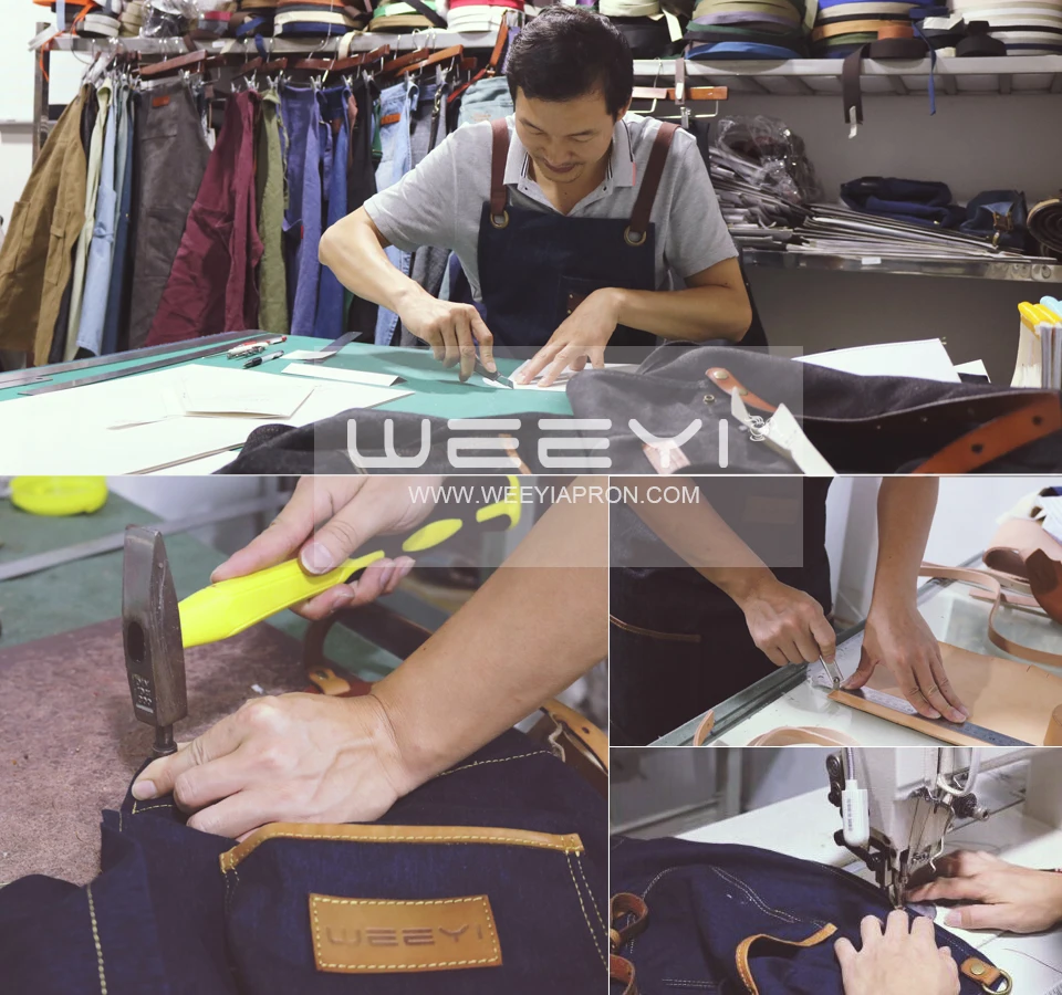 WEEYI Canvas Work Shop Apron Waterdrop Resistant Cross Back Genuine Leather Strap With Towel Loop Fits Small to XXL Unisex (18)