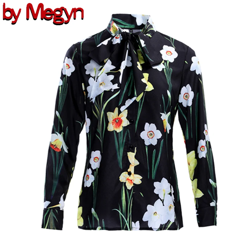 

by Megyn 2019 Spring Rose Print Blouse Summer Women's Long sleeve Bow Collar Fashion Shirt High Quality Tops female blouse 3XL