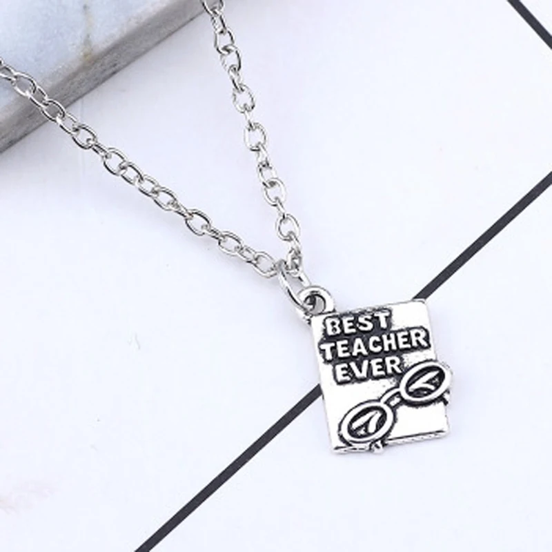 New Fashion Antique Silver Color Best Teacher Ever Book With Words Spectacles Charm Pendant Necklace
New Fashion Antique Silver Color Best Teacher Ever Book With Words Spectacles Charm Pendant Necklace