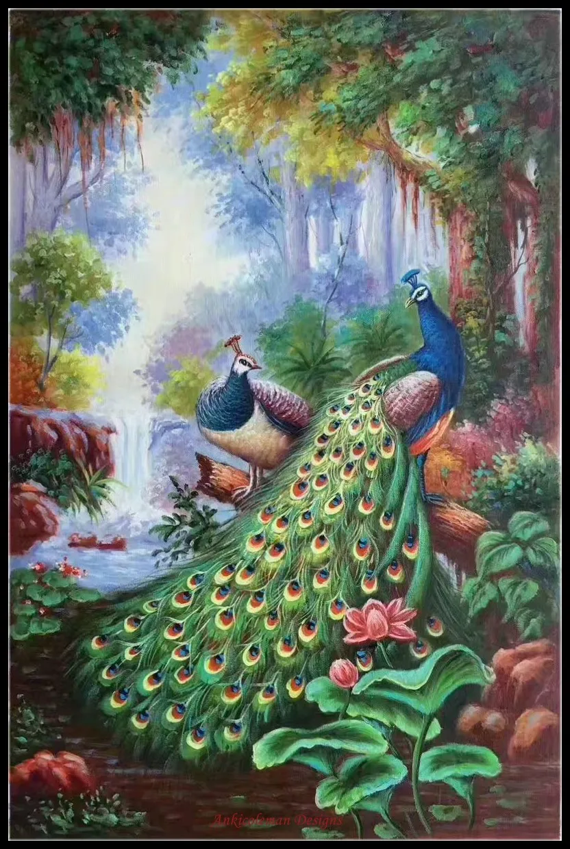 

Needlework for embroidery DIY French DMC Color High Quality - Counted Cross Stitch Kits 14 ct Oil painting - Peacock in Forest 3