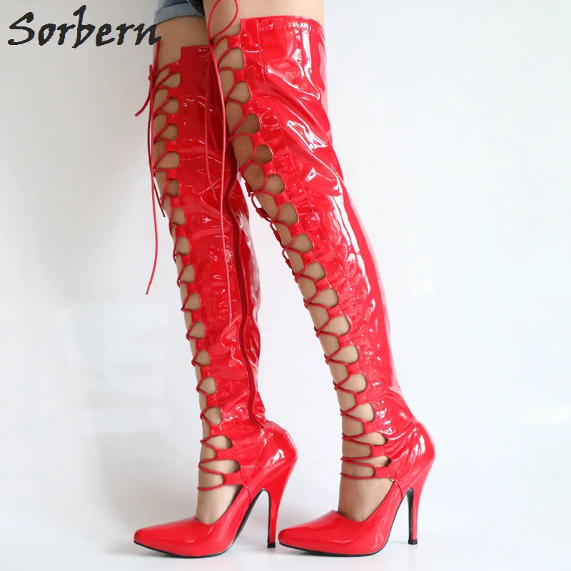 Sorbern Red Tigh High Boots Women Lace-Up Front Shoes Woman Over Knee High Boots High Heels Pointed Toe Patent Big Size 46
Sorbern Red Tigh High Boots Women Lace-Up Front Shoes Woman Over Knee High Boots High Heels Pointed Toe Patent Big Size 46