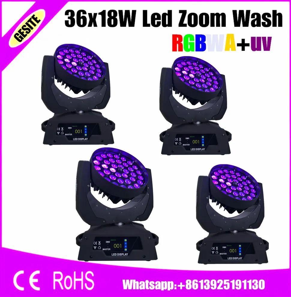 4 шт./лот Zoom 36x18 Вт RGBWA УФ Цвет DMX сценический сенсорный экран LED движущаяся головка |
