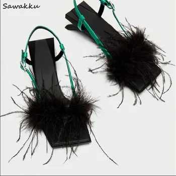 Fashion Fur Patchwork Women Gladiator Sandals New Design Feather Decor Square Toes Strange Heel Runway Shoes Females
Fashion Fur Patchwork Women Gladiator Sandals New Design Feather Decor Square Toes Strange Heel Runway Shoes Females