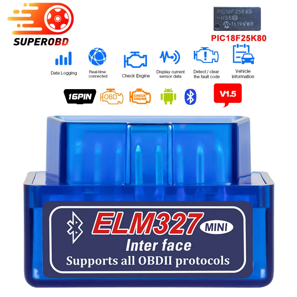 OBD2 Scanner ELM327 Bluetooth/Wifi V1.5 with PIC18F25K80 Diagnostic obd2 bluetooth obd ii ELM 327 For Android/PC diagnostic-tool
OBD2 Scanner ELM327 Bluetooth/Wifi V1.5 with PIC18F25K80 Diagnostic obd2 bluetooth obd ii ELM 327 For Android/PC diagnostic-tool