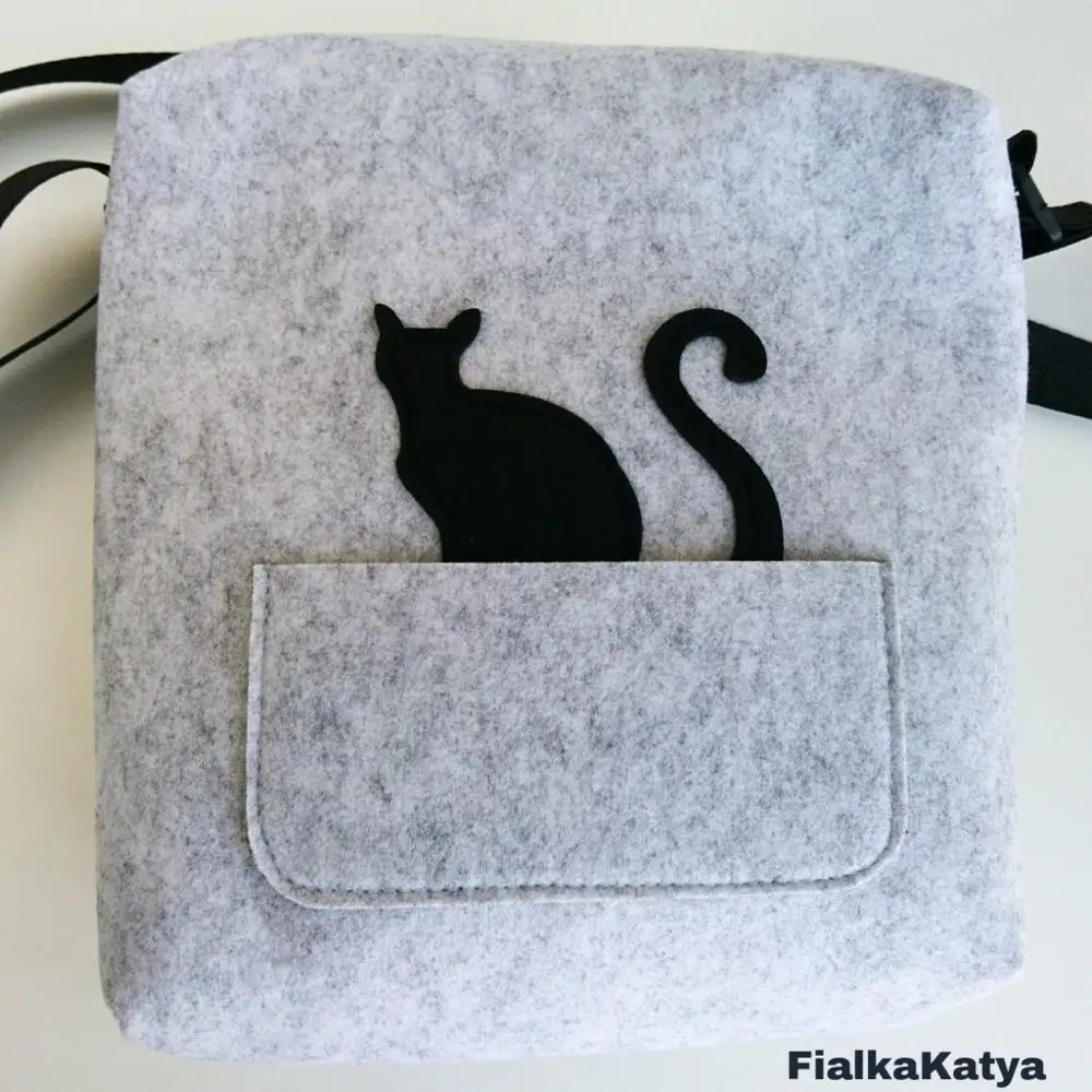 felt cute cat cross-body shoulder bag for girl with flexible