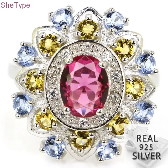 10.0# SheType 6.5g Pink Tourmaline Citrine Tanzanite CZ Gift For Woman's Real 925 Solid Sterling Silver Ring 23x21mm
10.0# SheType 6.5g Pink Tourmaline Citrine Tanzanite CZ Gift For Woman's Real 925 Solid Sterling Silver Ring 23x21mm