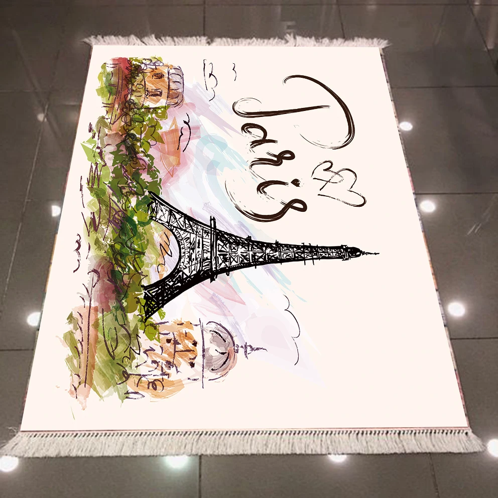 Фото Else Eiffel Tower Paris Writen Floral Flowers Landscape 3d Microfiber Anti Slip Back Washable Decorative Kilim Area Rug Carpet | Дом и сад