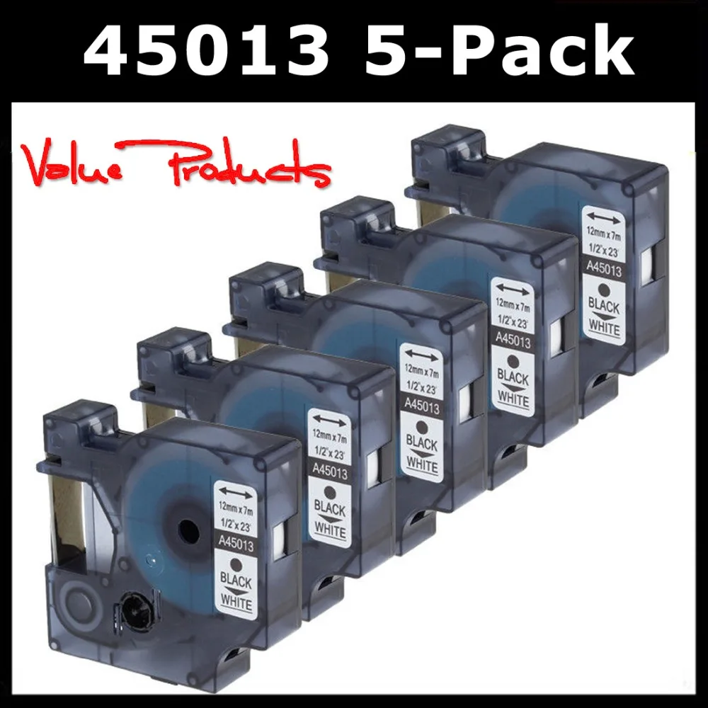 VP 5-Pack Compatible DYMO D1 1/2 Inch 12mm Label Tape 45013 S0720530 Black on White Label Tape for DYMO LabelManager 160 280 210
VP 5-Pack Compatible DYMO D1 1/2 Inch 12mm Label Tape 45013 S0720530 Black on White Label Tape for DYMO LabelManager 160 280 210