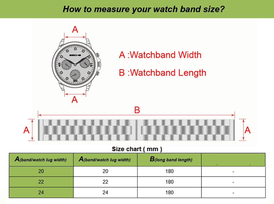 Watch Band Width Size Chart