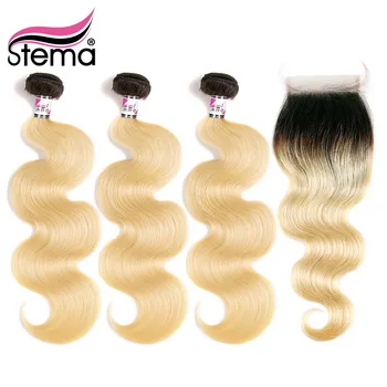 Stema 1b/613 Body Wave Bundles With Closure Dark Root Blond Brazilian Hair 3 Bundles With 4x4 Closure Remy Human Hair Extension
Stema 1b/613 Body Wave Bundles With Closure Dark Root Blond Brazilian Hair 3 Bundles With 4x4 Closure Remy Human Hair Extension