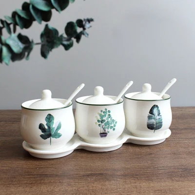 Plant Leaves Sugar Bowl Home Kitchen 3 In 1 Set Ceramica Salt Condiment Seasoning Pot Jars With 3 Spoons
Plant Leaves Sugar Bowl Home Kitchen 3 In 1 Set Ceramica Salt Condiment Seasoning Pot Jars With 3 Spoons