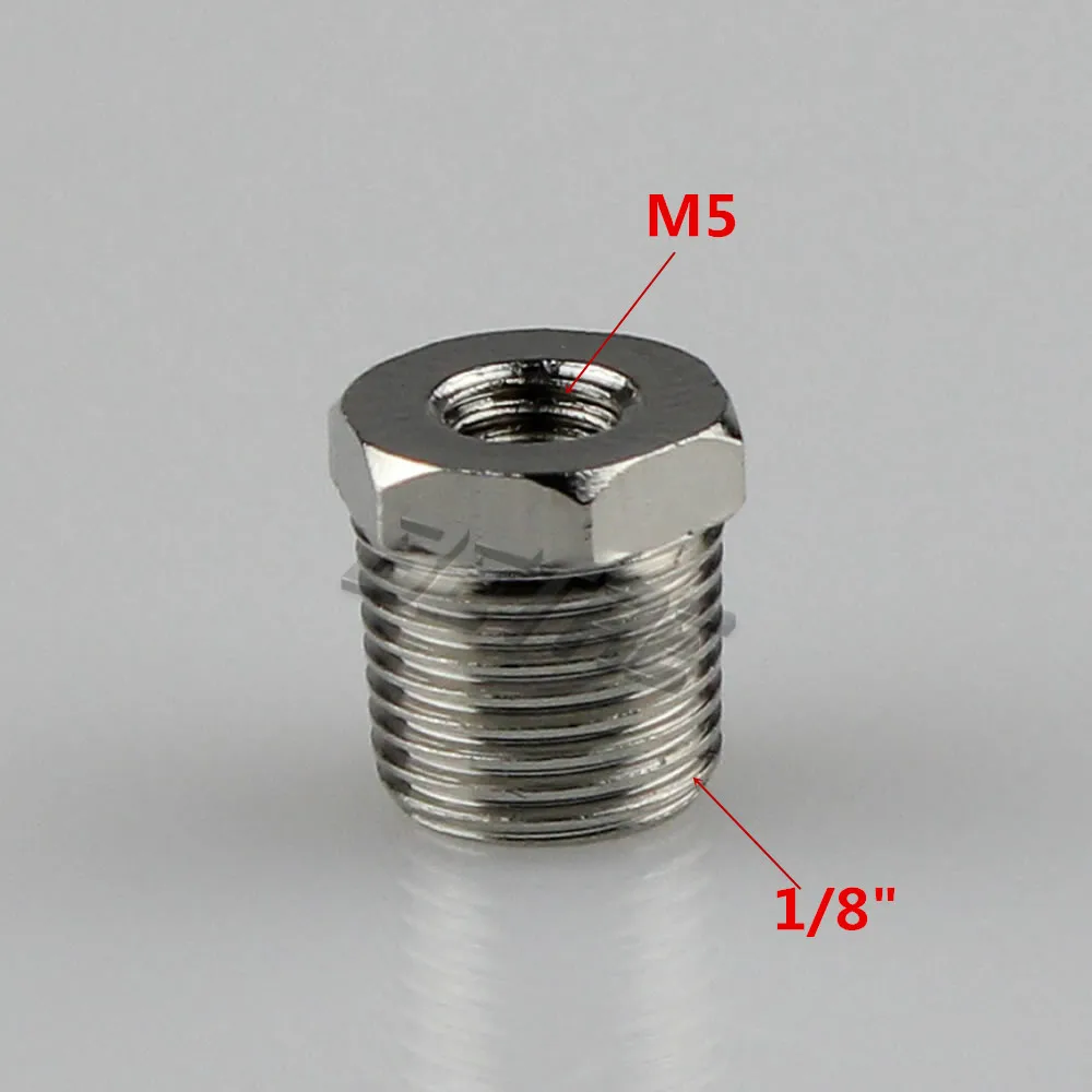 Free shipping Copper nickel plating Reducer 1/8" BSP Male Thread to M5 BSP Female Thread Reducing Bush adapter Fitting
Free shipping Copper nickel plating Reducer 1/8" BSP Male Thread to M5 BSP Female Thread Reducing Bush adapter Fitting