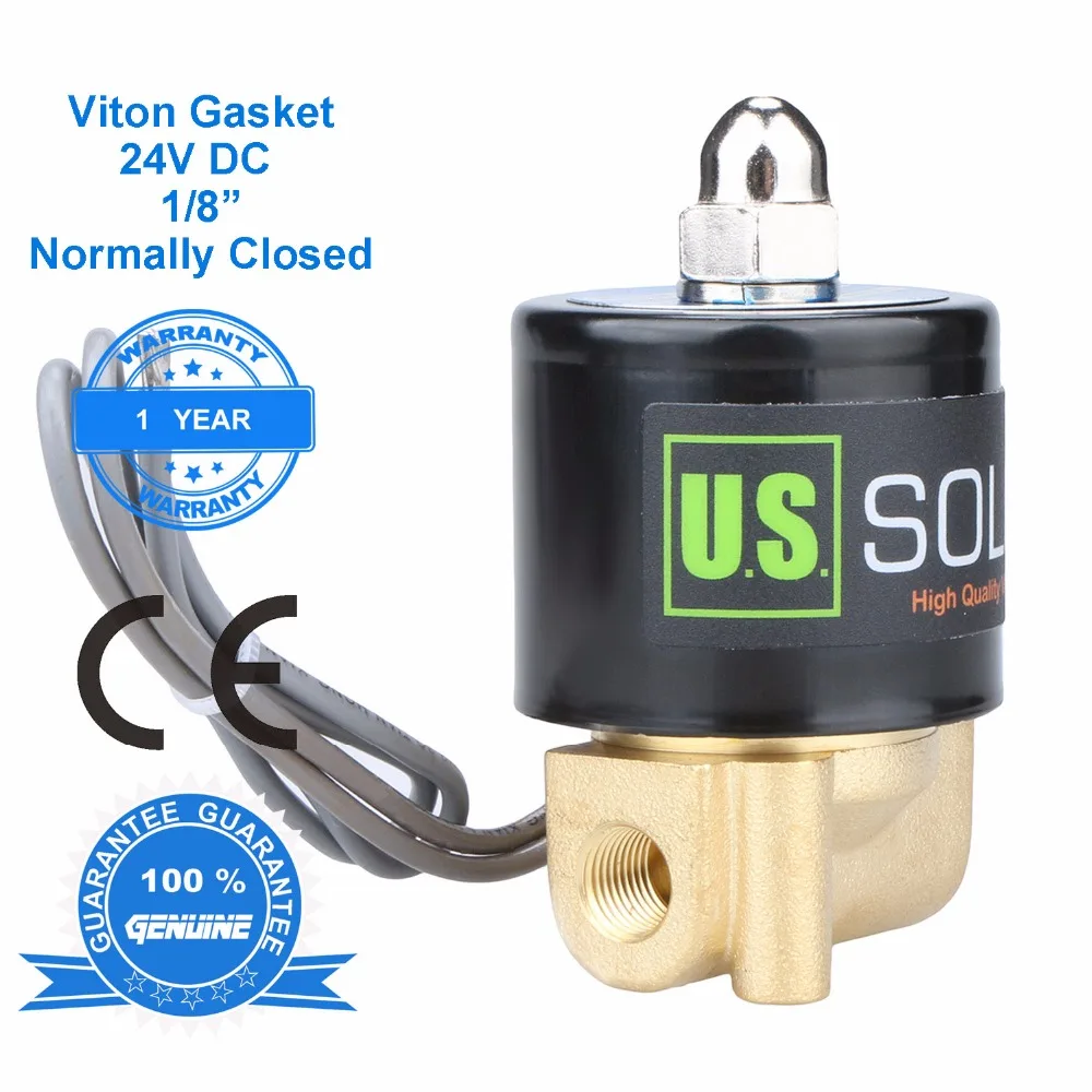U.S. Solid 1/8" Brass Electric Solenoid Valve 24V DC Normally Closed water, air, diese, CE Certified
U.S. Solid 1/8" Brass Electric Solenoid Valve 24V DC Normally Closed water, air, diese, CE Certified