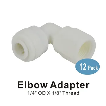 Elbow Adapter 1/8" Thread Female to 1/4-Inch Quick Connector fitting for Water Filters and Reverse Osmosis RO Systems - 12 PACK
Elbow Adapter 1/8" Thread Female to 1/4-Inch Quick Connector fitting for Water Filters and Reverse Osmosis RO Systems - 12 PACK