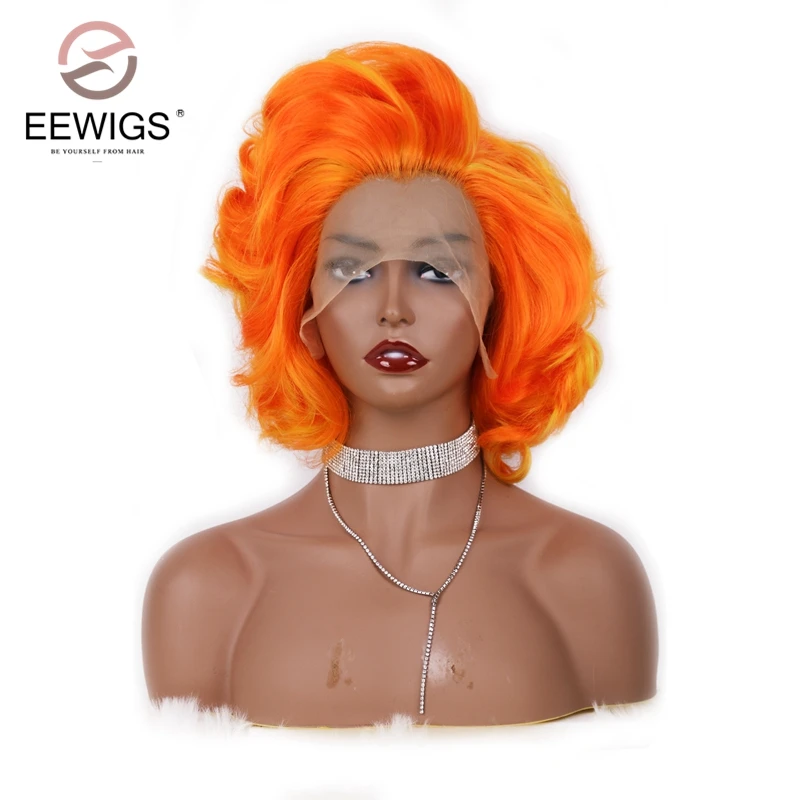 EEWIGS Free Part Orange Wigs Short Wavy Synthetic Lace Front Wig 180% Density High Temperture Halloween Bob Wigs For Women 
EEWIGS Free Part Orange Wigs Short Wavy Synthetic Lace Front Wig 180% Density High Temperture Halloween Bob Wigs For Women