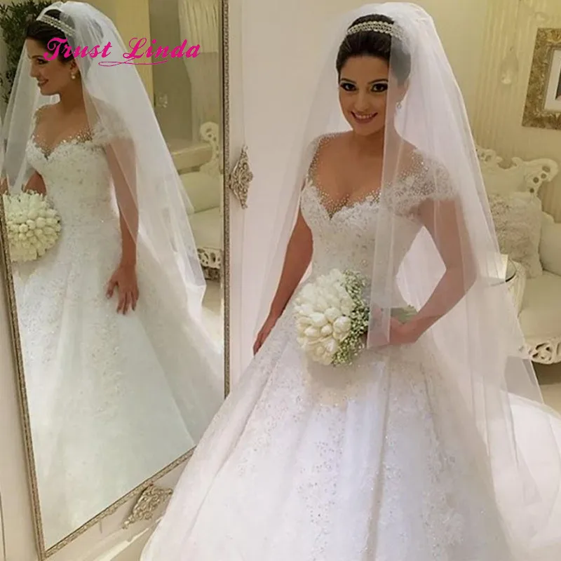 Gorgeous Mother Wedding Dress Cap Sleeves Illusion Neck Floor Length Beading Dresses Bride | Свадьбы и торжества