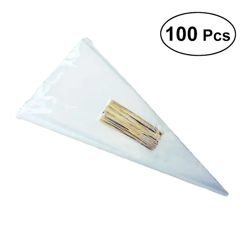 100PCS Transparent Cone Bags Clear Cello Gift Bags Sweets Treat Bags with Gold Twist Ties Pouches Decoration (13 x 25cm) 
100PCS Transparent Cone Bags Clear Cello Gift Bags Sweets Treat Bags with Gold Twist Ties Pouches Decoration (13 x 25cm)