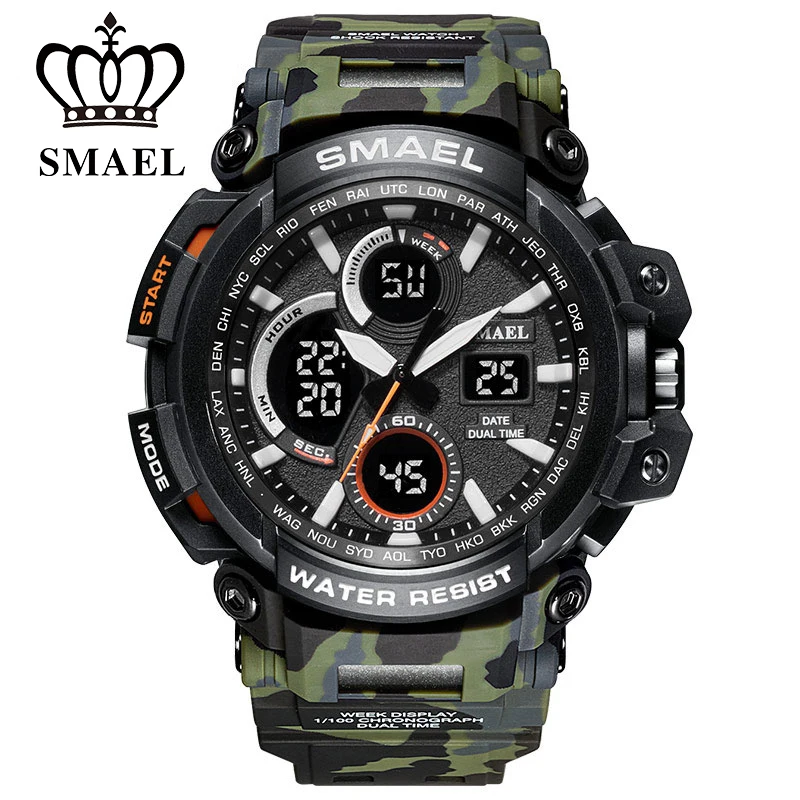 SMAEL Camouflage Military Watch Men Waterproof Dual Time Display Mens Sport Wristwatch Digital Analog Quartz Watches Male Clock
SMAEL Camouflage Military Watch Men Waterproof Dual Time Display Mens Sport Wristwatch Digital Analog Quartz Watches Male Clock