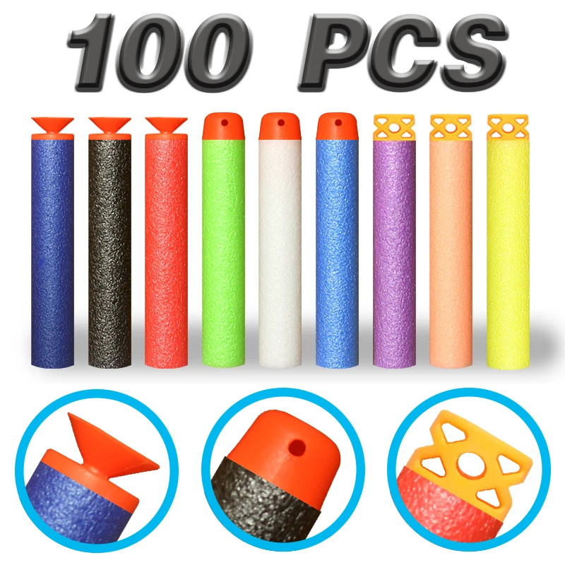 

100Pcs Multicolor 7.2CM EVA Soft Hollow Hole Head Refill Darts Toy Gun Bullets for Nerf Series Blasters Kids Gifts HongC