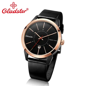 

Gladster Luxury Brand Japan MIYOTA 2115-6H Calendar Analog Watch Casual Man Wristwatch Fashion Leather Golden Male Quartz Clock