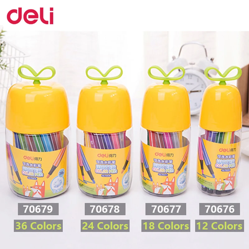 Deli 12/18/24/36 colors washable watercolor marker pen set for school drawing art supply quality marker for comic manga
Deli 12/18/24/36 colors washable watercolor marker pen set for school drawing art supply quality marker for comic manga