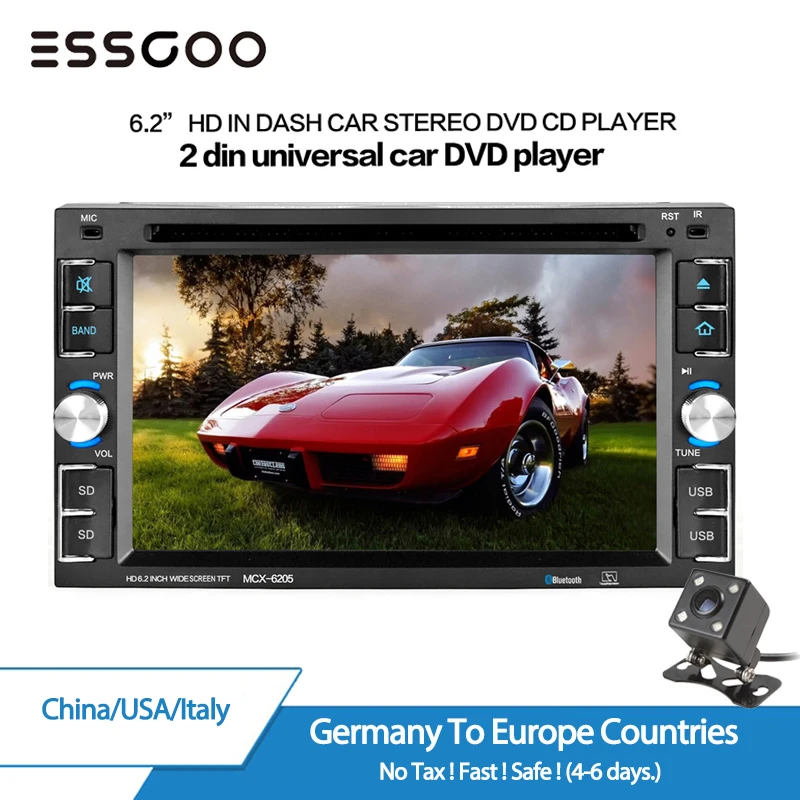 Essgoo 6.2" 2 Din Car Stereo Radio DVD Player MP5 Audio Bluetooth USB FM TF Rear View Camera Touch Screen Multimedia Player 6205
Essgoo 6.2" 2 Din Car Stereo Radio DVD Player MP5 Audio Bluetooth USB FM TF Rear View Camera Touch Screen Multimedia Player 6205