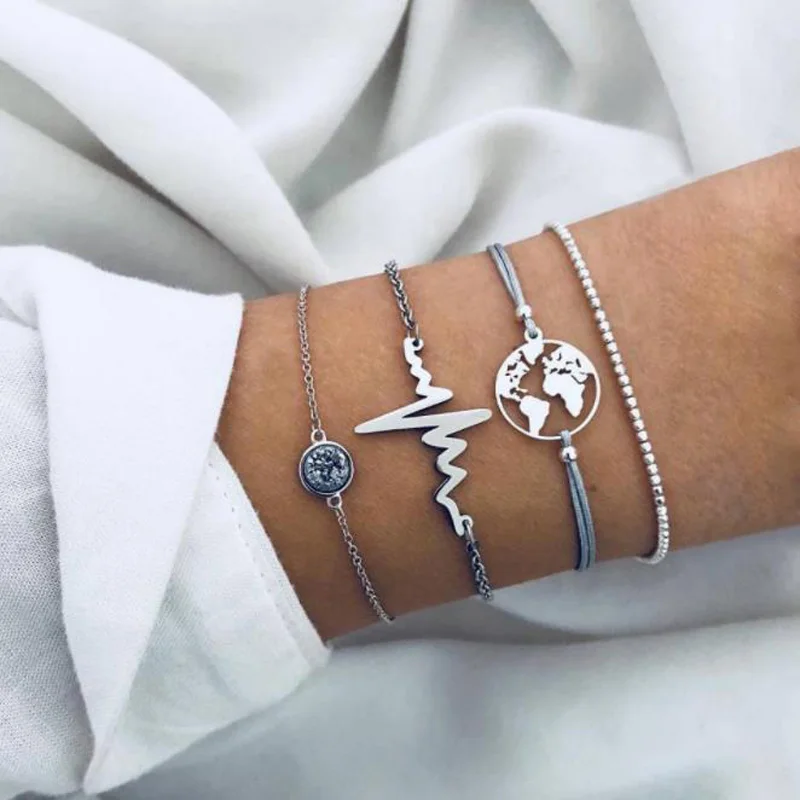 4 Pcs/set Earth Map LOVE Heart ECG Multilayer Bracelets for Women Crystal Charm Stone Beads Pendant Cuff Bangle Boho Jewelry
4 Pcs/set Earth Map LOVE Heart ECG Multilayer Bracelets for Women Crystal Charm Stone Beads Pendant Cuff Bangle Boho Jewelry