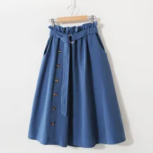 Skirt Belt Buttons A-Line Office Lady Korean-Fashion Spring Formal Female Knee-Length Skirt Belt Buttons A-Line Office Lady Korean-Fashion Spring Formal Female Knee-Length