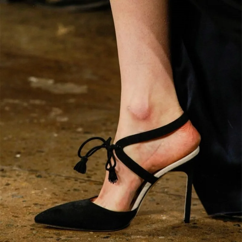 Black Suede Slingback Pumps Lace Up Tassel Stiletto Heel Pumps Sexy Women Pointed Toe Stilettos Closed Toe Thin Heels Dress Shoe
Black Suede Slingback Pumps Lace Up Tassel Stiletto Heel Pumps Sexy Women Pointed Toe Stilettos Closed Toe Thin Heels Dress Shoe