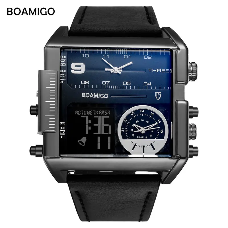 BOAMIGO Brand Fashion Black Dial Man Watch 3 Time Zone Big Rectangle Men Sport Watches Leather Band Calendar Quartz Wristwatches
BOAMIGO Brand Fashion Black Dial Man Watch 3 Time Zone Big Rectangle Men Sport Watches Leather Band Calendar Quartz Wristwatches