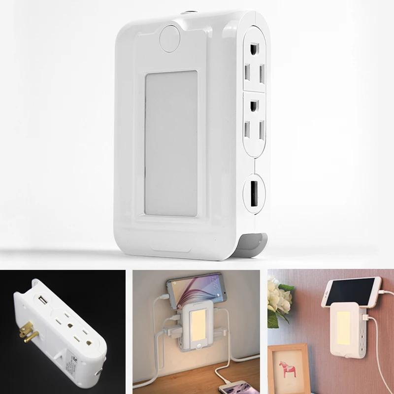 New Smart LED Night Lights Multi-function Light Sensor Night Lamp US Plug Charging Device With 2 USB 4 Sockets Phone Holder 2019
New Smart LED Night Lights Multi-function Light Sensor Night Lamp US Plug Charging Device With 2 USB 4 Sockets Phone Holder 2019