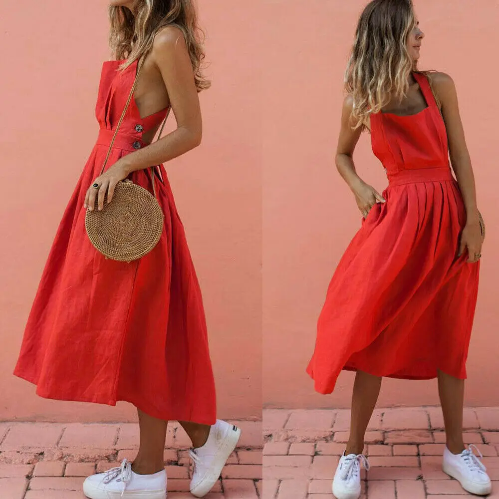 2019 Fashion Women Boho Sleeveless Strappy Dress Ladies Casual High Waist Loose Dress Summer Beach Sundress
2019 Fashion Women Boho Sleeveless Strappy Dress Ladies Casual High Waist Loose Dress Summer Beach Sundress