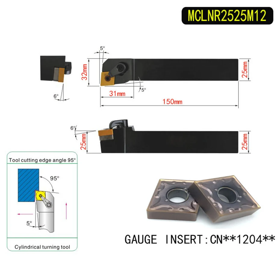 MCLNR2525M12 95 Degree External Turning Lathe Bar Tool Holder For CNMG120404 CNMG120408 Used on CNC Lathe Machine
MCLNR2525M12 95 Degree External Turning Lathe Bar Tool Holder For CNMG120404 CNMG120408 Used on CNC Lathe Machine