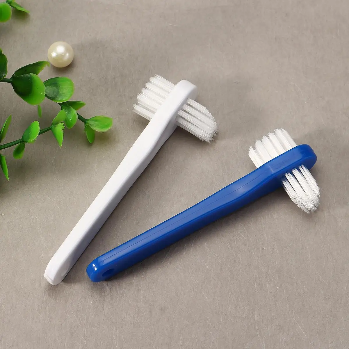 

T-shape New Denture Dedicated Brush Toothbrush Dual Heads False Teeth Brushes Gum Cleaner For Men Women 2017 Blue White Color