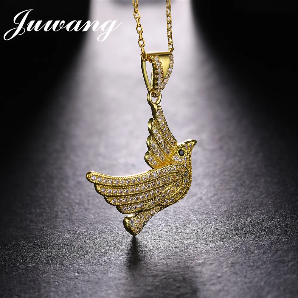 Фото JUWANG бренд AAA CZ птица кулон ожерелье цепочка 3 цвета s золото/серебро цвет модные