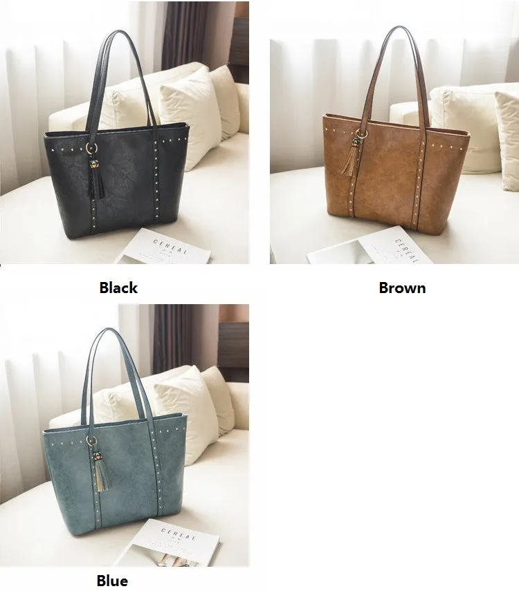 MJ Women Leather Shoulder Bag Female Large PU Leather Handbag Tassel Shopping Tote Big Crossbody Bag Messenger Bags for Women (8)