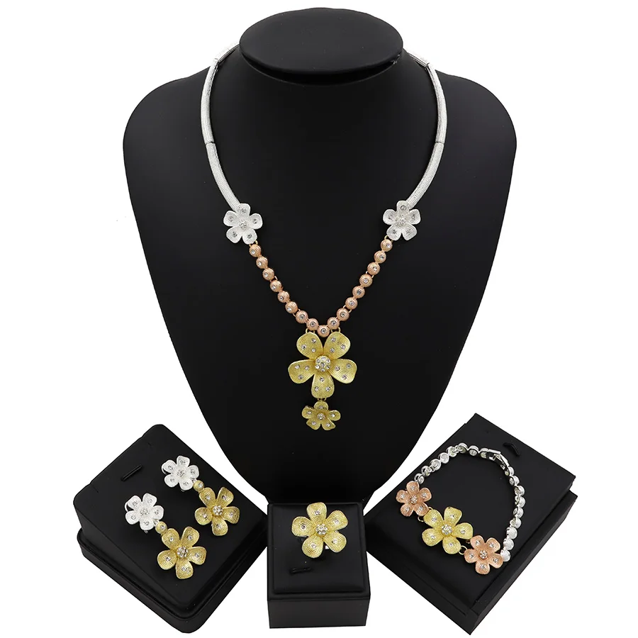 TSROUND Dubai Three Tones Jewelry Sets Earring Bracelet Ring Initial Necklace Women
TSROUND Dubai Three Tones Jewelry Sets Earring Bracelet Ring Initial Necklace Women
