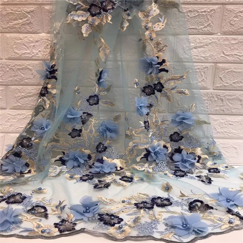 High quality african french tulle lace fabric with beautiful beads 3d flower pattern design french net lace for wedding A1071-2
High quality african french tulle lace fabric with beautiful beads 3d flower pattern design french net lace for wedding A1071-2