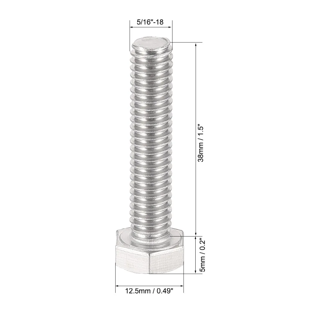 UXCELL 5Pcs 5/16-18x1-1/2" Bolts 304 Stainless Steel Hex Head Screw Bolt Fastener For Ship Assembly And Other Machinery Industry
UXCELL 5Pcs 5/16-18x1-1/2" Bolts 304 Stainless Steel Hex Head Screw Bolt Fastener For Ship Assembly And Other Machinery Industry